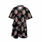 Custom Face Love MOM Women's V-Neck Short Pajama Set Mother's Day & Birthday Gift