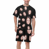 Custom Face Black Men's Pajama Set Personalized Crew Neck Short Sleeve Pajama Set