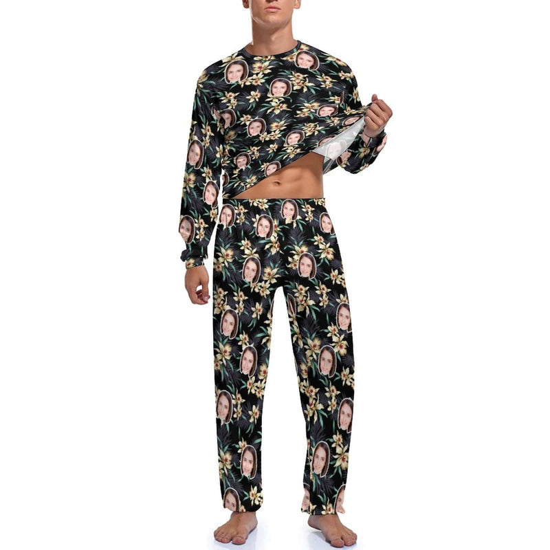 Summer Sleepwear Custom Face Plant Flowers Men's Pajamas Personalized Photo Loungewear for Men