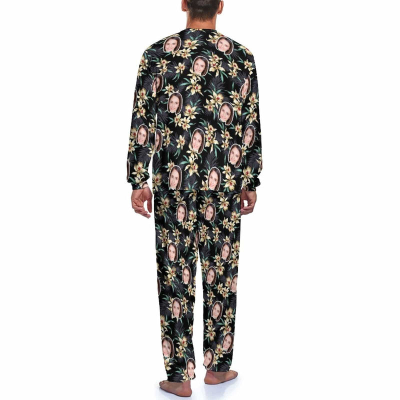 Summer Sleepwear Custom Face Plant Flowers Men's Pajamas Personalized Photo Loungewear for Men