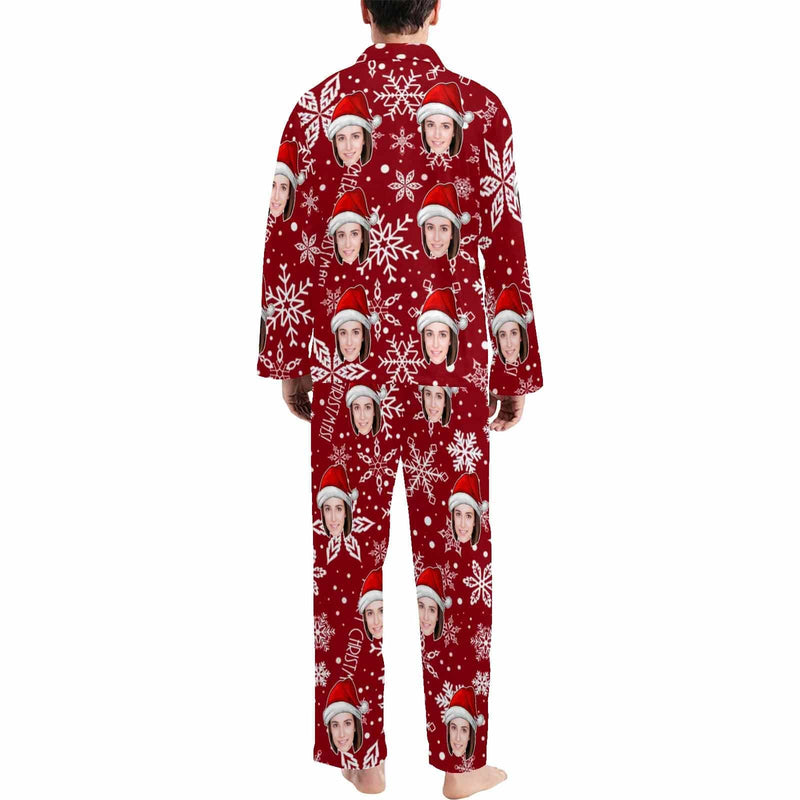 TikTok Hot Sale-10000+ 5 Star Praise Custom Face Happy Christmas Red Background Sleepwear Personalized Women's Slumber Party Long Pajama Set