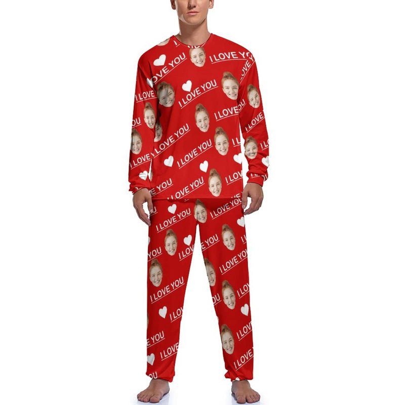 [TikTok Hot Selling] Custom Face I Love You Men's Pajamas Personalized Photo Sleepwear Sets