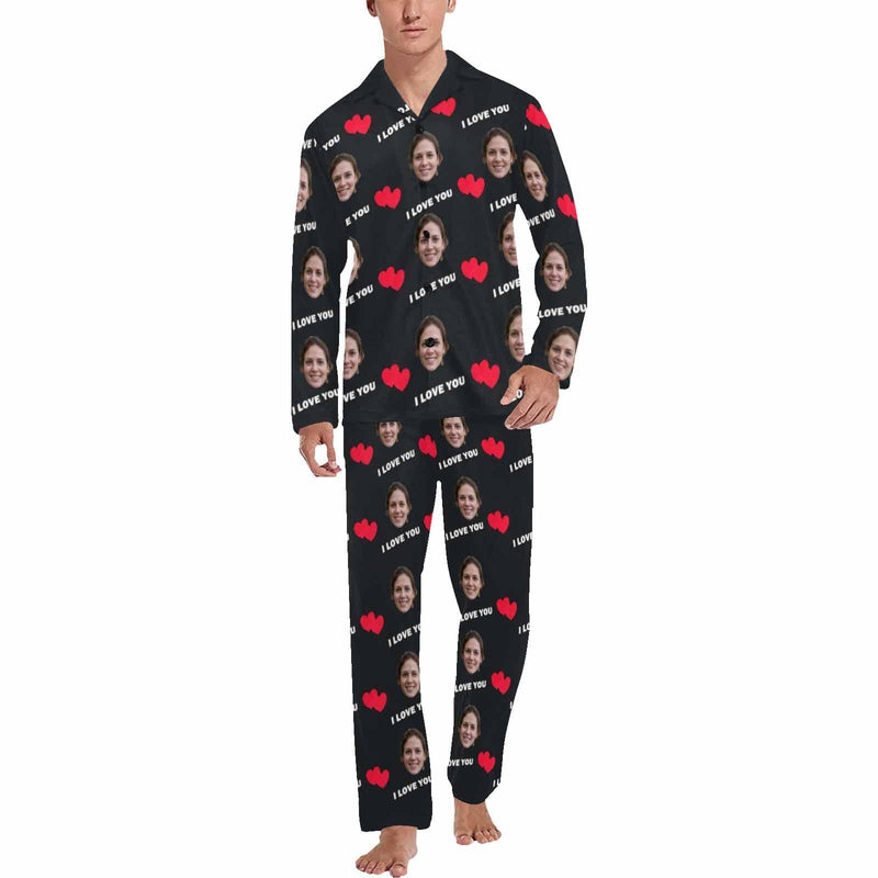 [TikTok Hot Selling] Custom Face I Love You Men's Pajamas Personalized Photo Sleepwear Sets