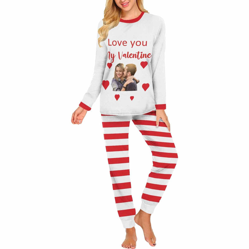 [TikTok Hot Selling]Custom Photo Valentine's Day Couple Matching Pajamas Personalized Photo Long Sleeve Pajamas Set