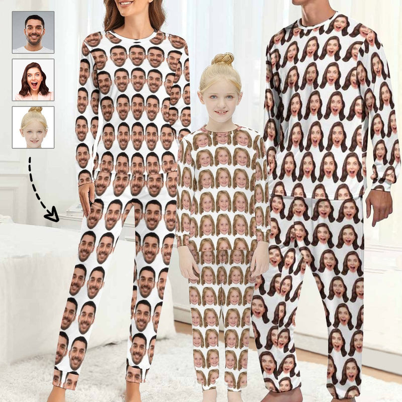 Custom Face Seamless White Family Matching Long Sleeve Pajama Set