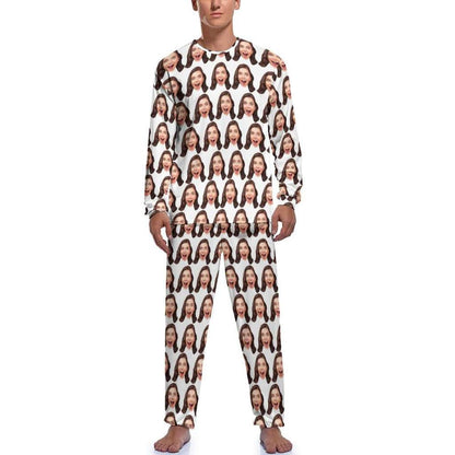 Custom Face Seamless White Family Matching Long Sleeve Pajama Set Personalized Photo Pajamas Loungewear