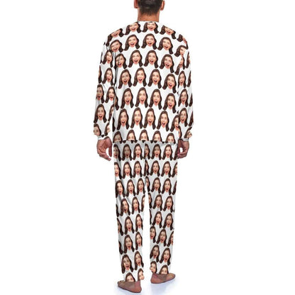 Custom Face Seamless White Family Matching Long Sleeve Pajama Set Personalized Photo Pajamas Loungewear