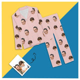 Personalized Sleepwear Custom Face Multicolor Women's Buttons Long Sleeve Pajama Set