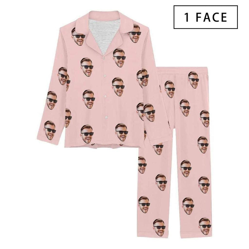 [Up To 4 Faces] Persoanlized Pajamas Custom Photo Funny Sleepwear With Faces On Them Women's Long Pajama Set