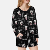 Custom Pet Face&Name Pajama Set Personalized Women's Long Sleeve Top and Shorts 2 Piece Loungewear