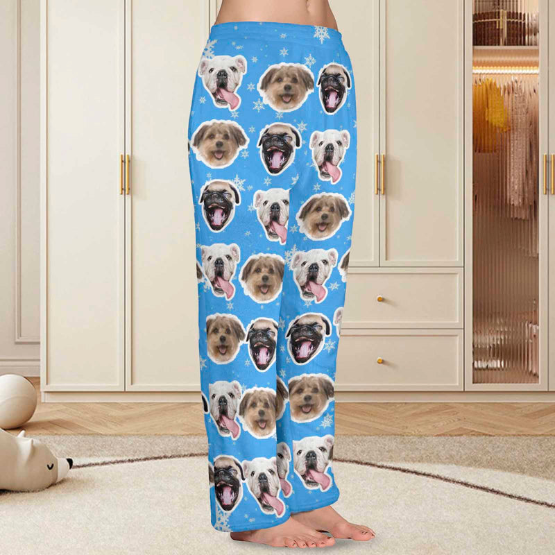Coral Fleece Pajama Trousers-Custom Face Snowflake Warm and Comfortable Sleepwear Long Pajama Pants For Men Women