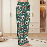Coral Fleece Pajama Trousers-Custom Pet Face Bone Foot Print Warm and Comfortable Sleepwear Long Pajama Pants For Men Women
