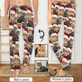 Custom Face Pet Cat Christmas Red Hat Women's&Men's Long Pajama Pants