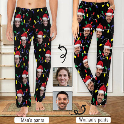 Custom Face Color Light Bulbs Red Hat Women's&Men's Long Pajama Pants