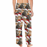 Personalized Long Pajama Pants for Men&Women Custom Pet Face Christmas Red Hat Sleepwear Slumber Party