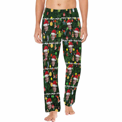 Custom Face Christmas Red Hat Tree Trinkets Sleepwear Personalized Women's&Men's Slumber Party Long Pajama Pants