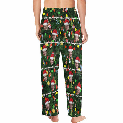 Custom Face Christmas Red Hat Tree Trinkets Sleepwear Personalized Women's&Men's Slumber Party Long Pajama Pants