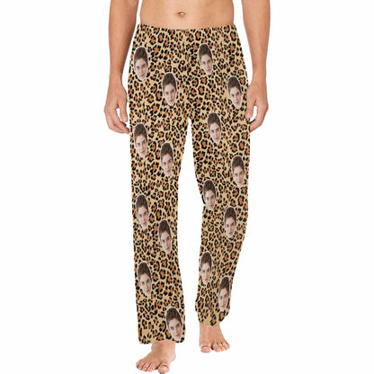 Custom Face Leopard Print Sleepwear Personalized Women's&Men's Slumber Party Long Pajama Pants