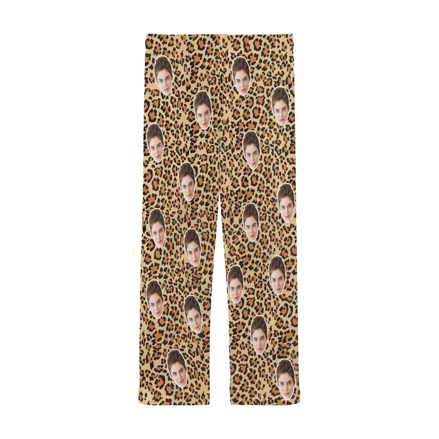 Custom Face Leopard Print Sleepwear Personalized Women's&Men's Slumber Party Long Pajama Pants