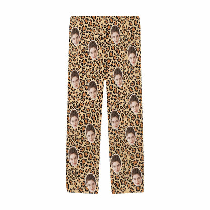 Custom Face Leopard Print Sleepwear Personalized Women's&Men's Slumber Party Long Pajama Pants