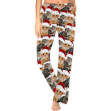 Personalized Long Pajama Pants for Men&Women Custom Pet Face Christmas Red Hat Sleepwear Slumber Party