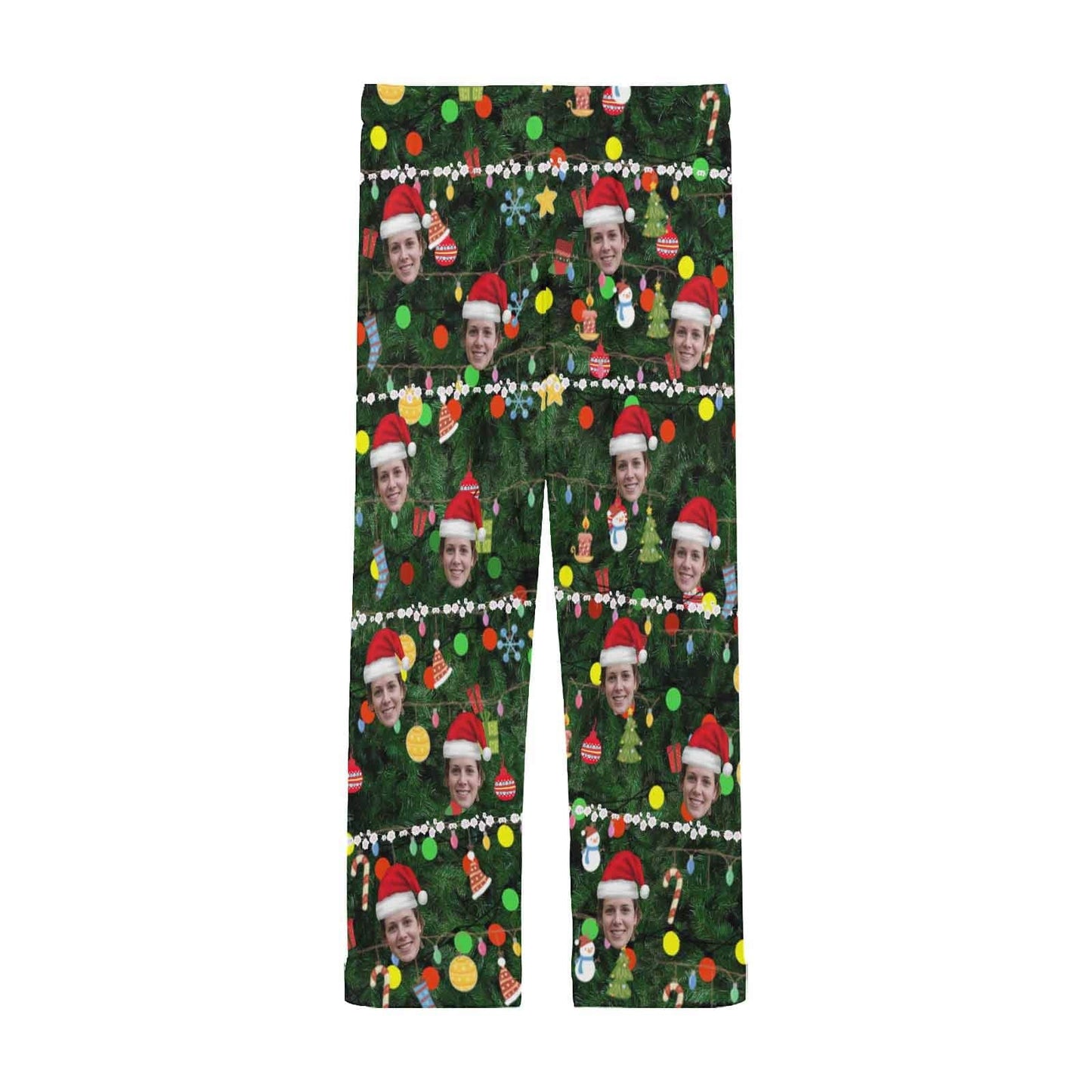 Custom Face Christmas Red Hat Tree Trinkets Sleepwear Personalized Women's&Men's Slumber Party Long Pajama Pants