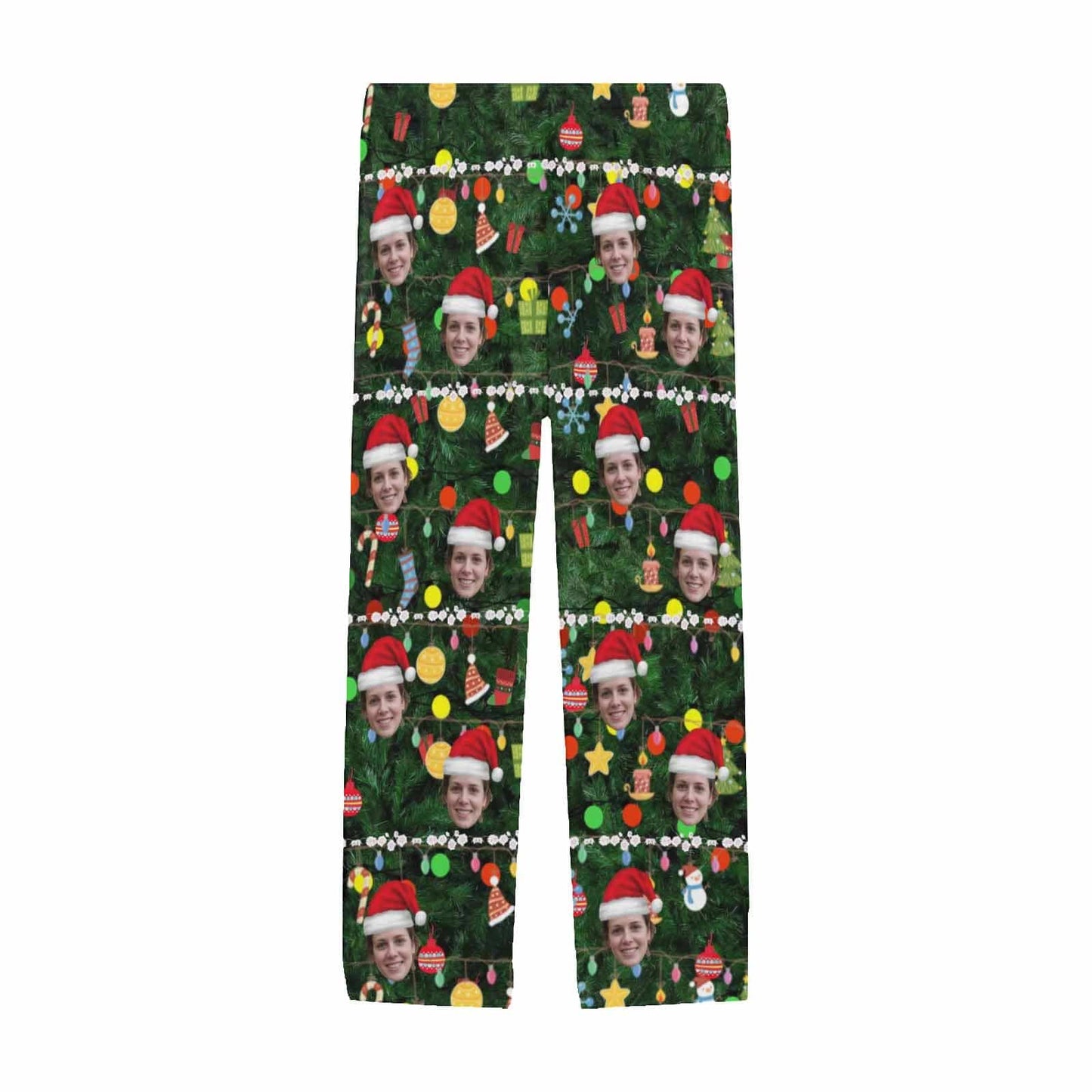 Custom Face Christmas Red Hat Tree Trinkets Sleepwear Personalized Women's&Men's Slumber Party Long Pajama Pants