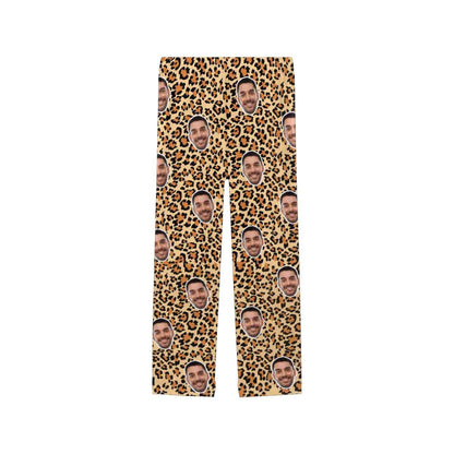 Custom Face Leopard Print Sleepwear Personalized Women's&Men's Slumber Party Long Pajama Pants