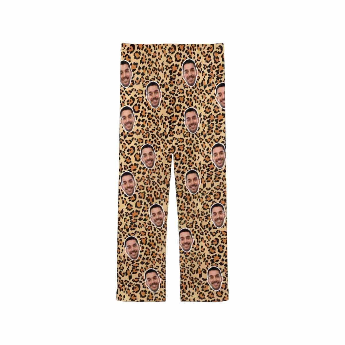 Custom Face Leopard Print Sleepwear Personalized Women's&Men's Slumber Party Long Pajama Pants