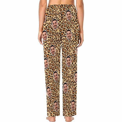 Custom Face Leopard Print Sleepwear Personalized Women's&Men's Slumber Party Long Pajama Pants