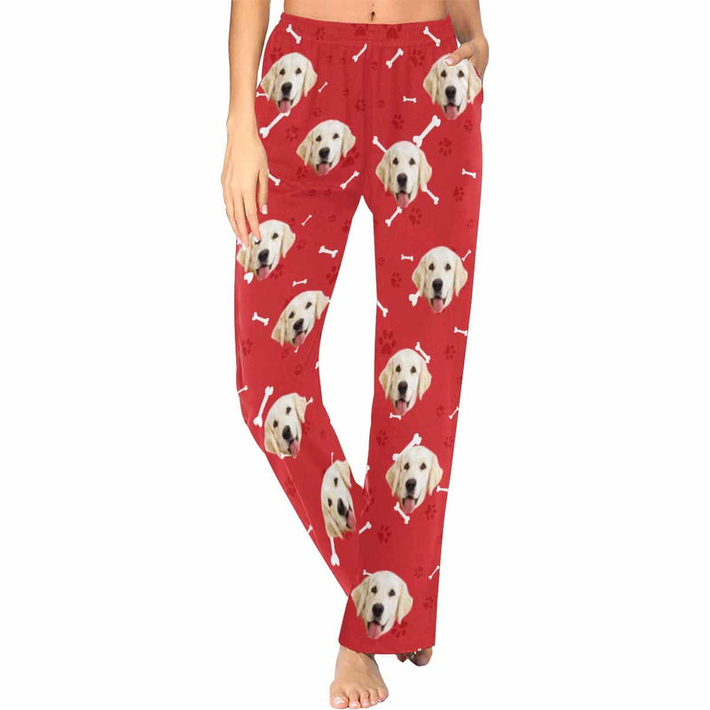 Comfy Custom Womens Pajama Pants With Photo Dog Paw, Pockets, And