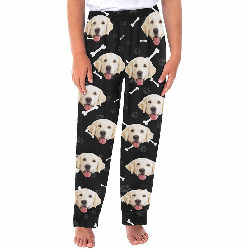 Custom Couple Face Dog Bone Paw Print Blue Background Sleepwear Personalized Women's&Men's Slumber Party Long Pajama Pants