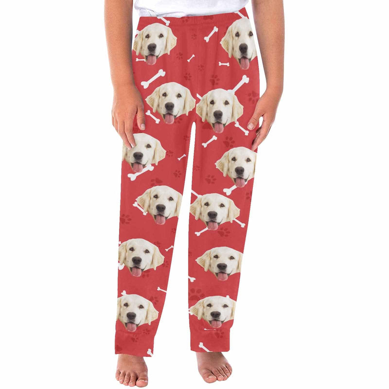 Custom Couple Face Dog Bone Paw Print Blue Background Sleepwear Personalized Women's&Men's Slumber Party Long Pajama Pants