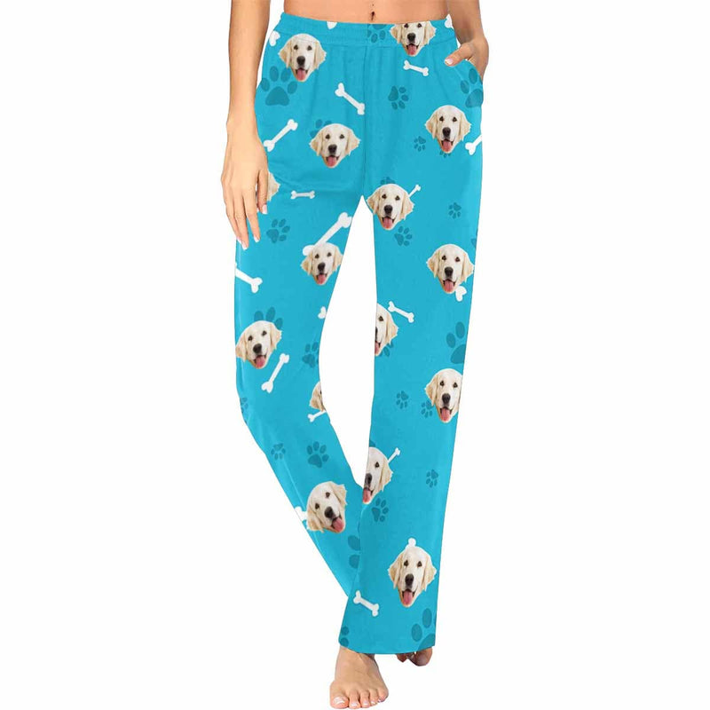 Custom Couple Face Dog Bone Paw Print Blue Background Sleepwear Person ...