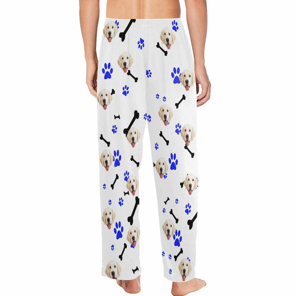 Custom Couple Face Dog Bone Paw Print Sleepwear Personalized Women's&Men's Slumber Party Long Pajama Pants