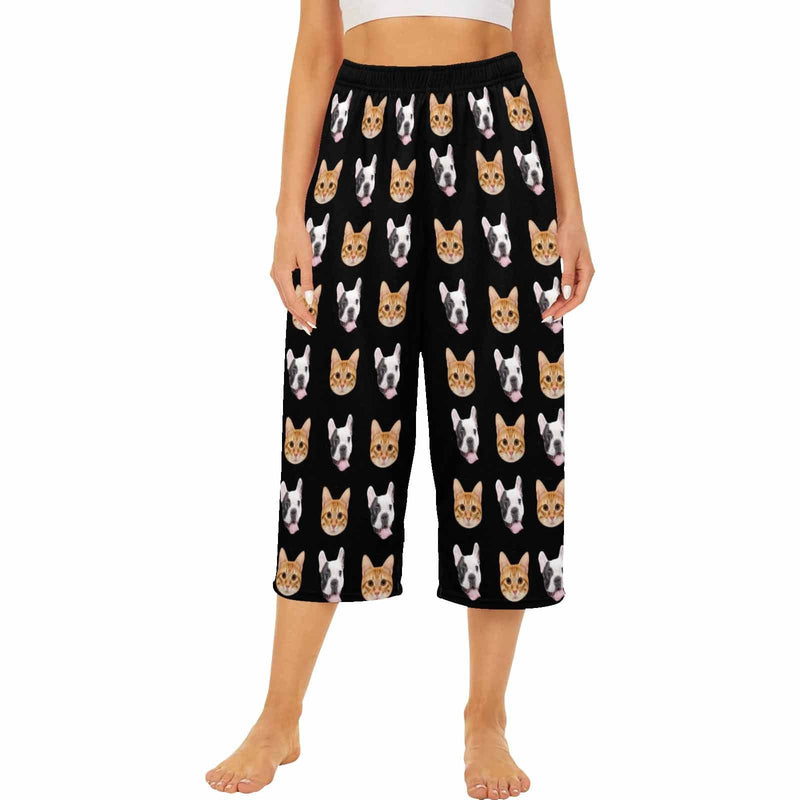 Custom Dog&Cat Face Pet Cropped Pajama Pants For Women Girlfriend Fashion Gift Personalized