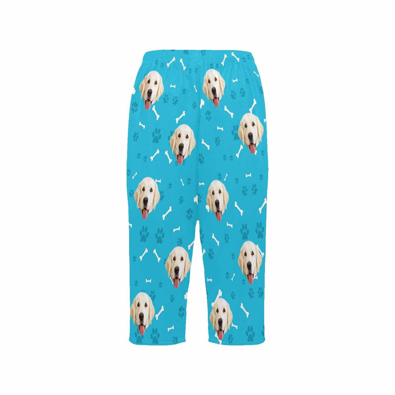 Custom Dog Face Blue Cropped Pajama Pants For Women Girlfriend Fashion Gift Personalized Cute