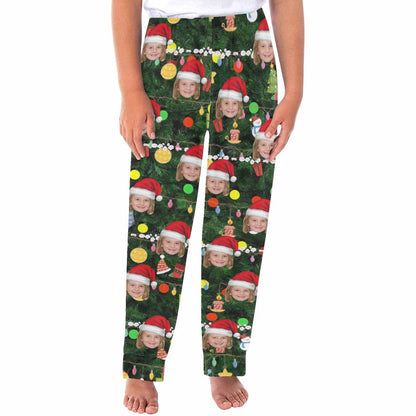 Custom Face Christmas Red Hat Tree Trinkets Sleepwear Personalized Women's&Men's Slumber Party Long Pajama Pants