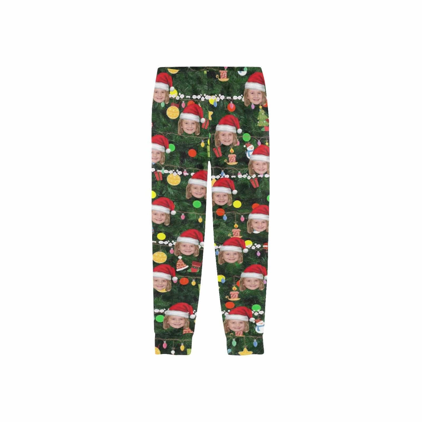 Custom Face Christmas Red Hat Tree Trinkets Sleepwear Personalized Women's&Men's Slumber Party Long Pajama Pants