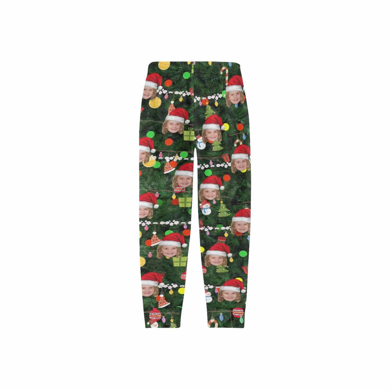 Custom Face Christmas Red Hat Tree Trinkets Sleepwear Personalized Women's&Men's Slumber Party Long Pajama Pants