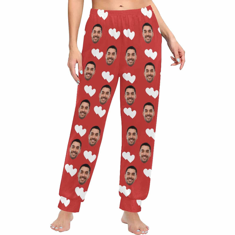 Custom Face Women's Long Pajama Shirt&Pant Personalized Heart Red Sleepwear