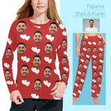 Custom Face Women's Long Pajama Shirt&Pant Personalized Heart Red Sleepwear