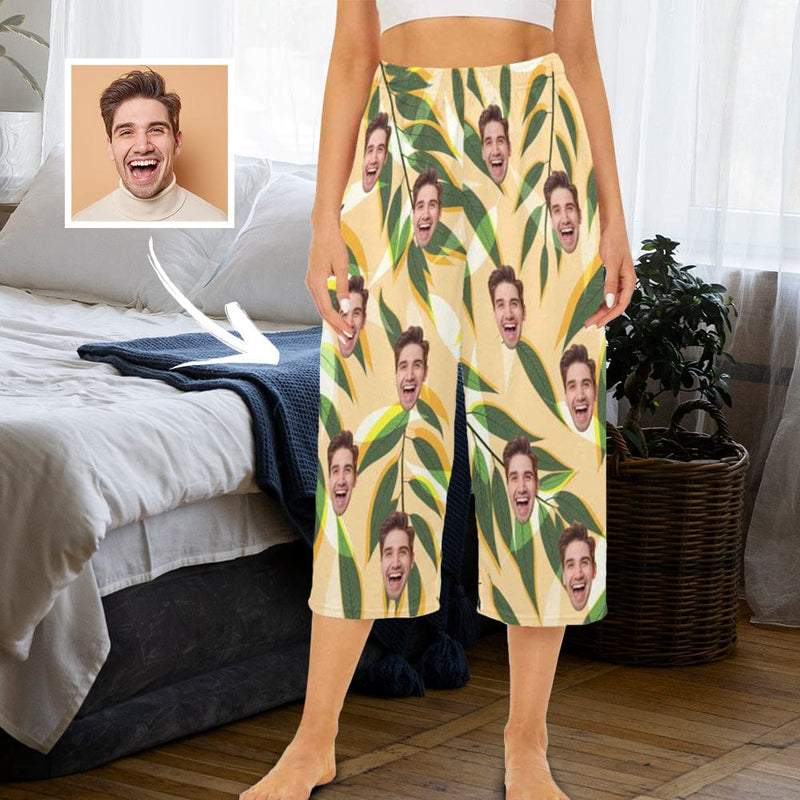 Custom Face Leaf Tree Cropped Pajama Pants For Women Girlfriend Gift Fashion