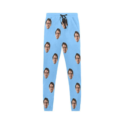 Custom Face Long Pajama Pants Simple Blue Personalized Men's Slumber Party Sleepwear