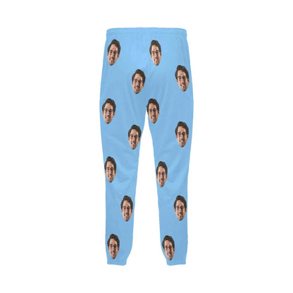 Custom Face Long Pajama Pants Simple Blue Personalized Men's Slumber Party Sleepwear