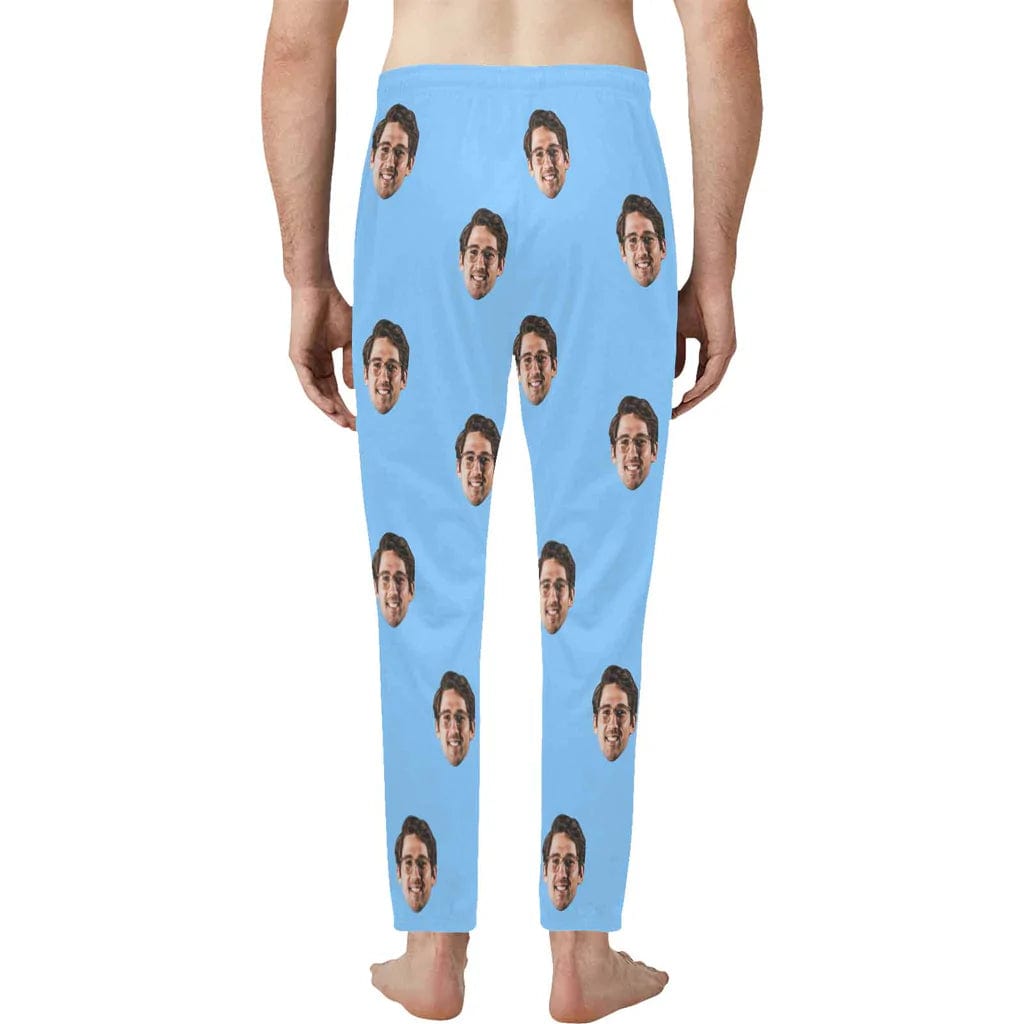 Custom Face Long Pajama Pants Simple Blue Personalized Men's Slumber Party Sleepwear