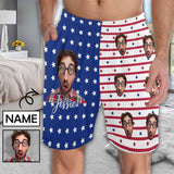 Custom Face & Name Men's Pajama Shorts Personalized American Flag Sleepwear Shorts