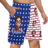 Custom Face & Name Men's Pajama Shorts Personalized American Flag Sleepwear Shorts