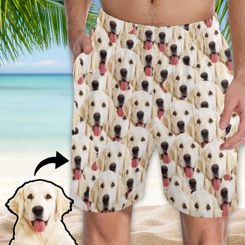 Custom Face Men's Pajama Shorts Personalized Dog Smiley Face Sleepwear Shorts