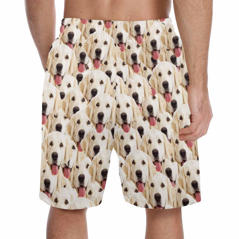 Custom Face Men's Pajama Shorts Personalized Dog Smiley Face Sleepwear Shorts